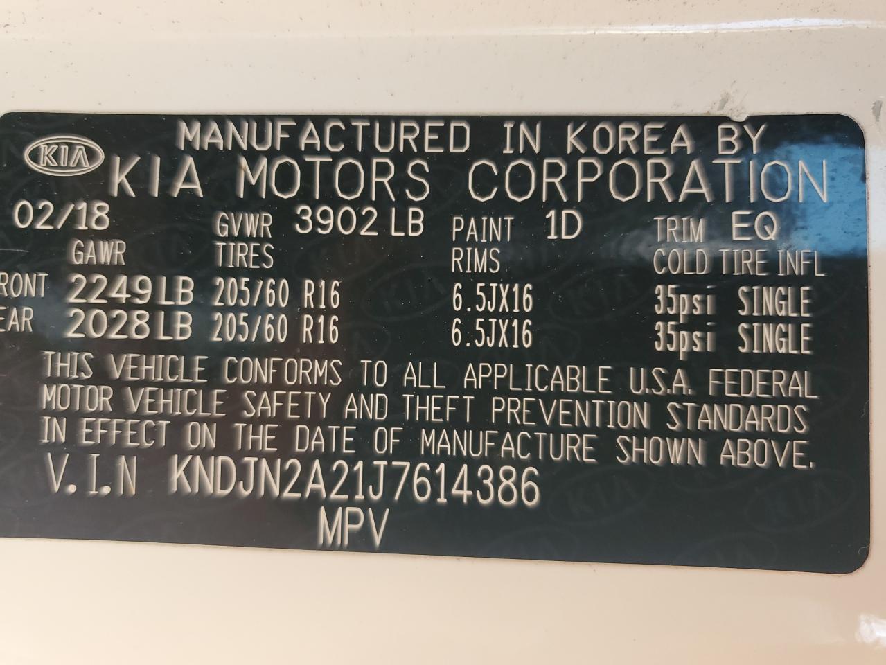 2018 Kia Soul VIN: KNDJN2A21J7614386 Lot: 62825845