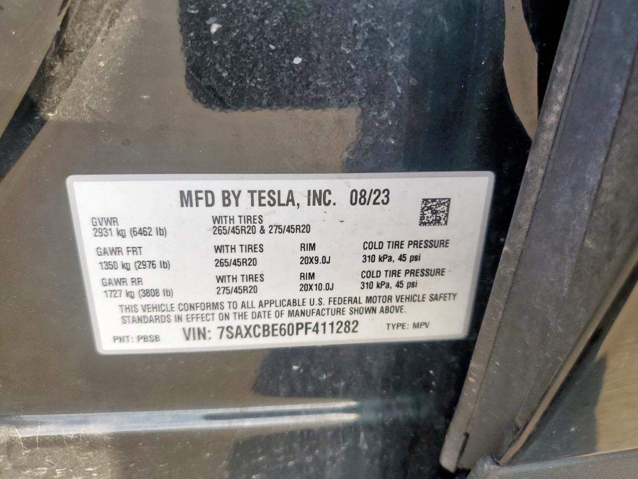 2023 Tesla Model X VIN: 7SAXCBE60PF411282 Lot: 61056975