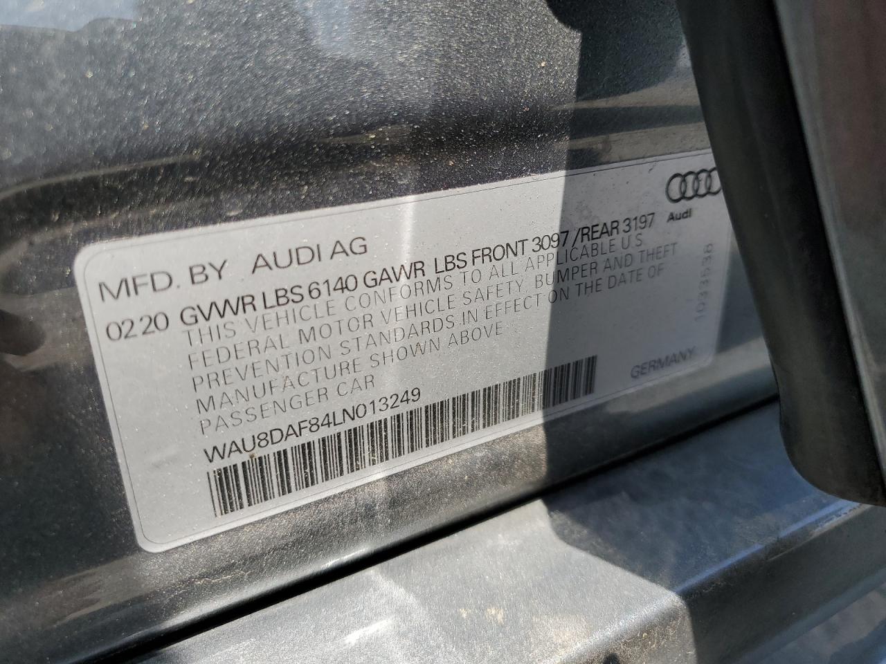 2020 Audi A8 L VIN: WAU8DAF84LN013249 Lot: 62555285