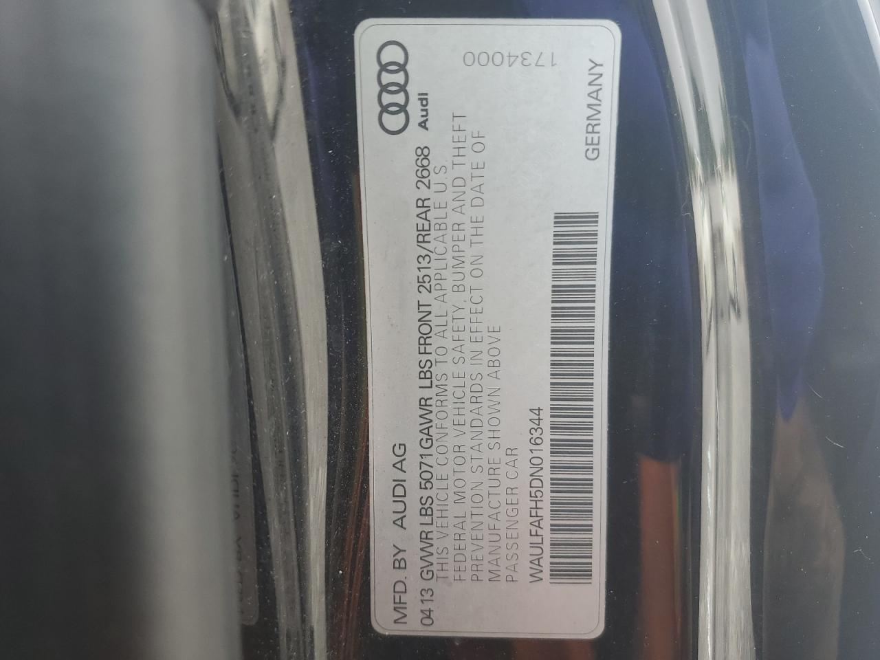 2013 Audi A5 Premium Plus VIN: WAULFAFH5DN016344 Lot: 58916175