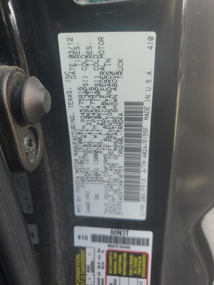 TOYOTA All Models 2012 VIN 5TFPX4EN7CX010753 фото 12