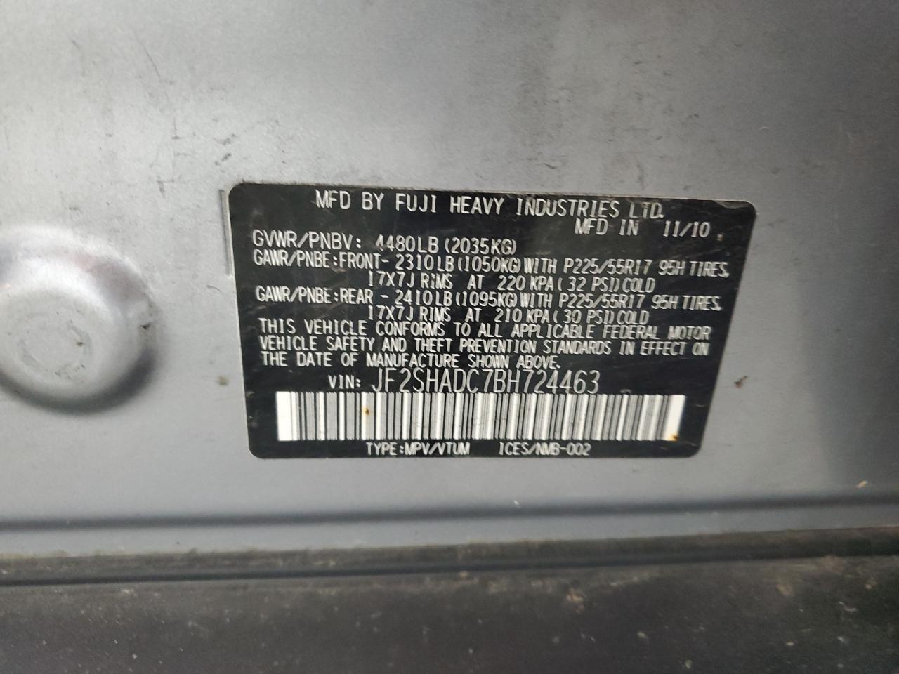 2011 Subaru Forester 2.5X Premium VIN: JF2SHADC7BH724463 Lot: 59678745