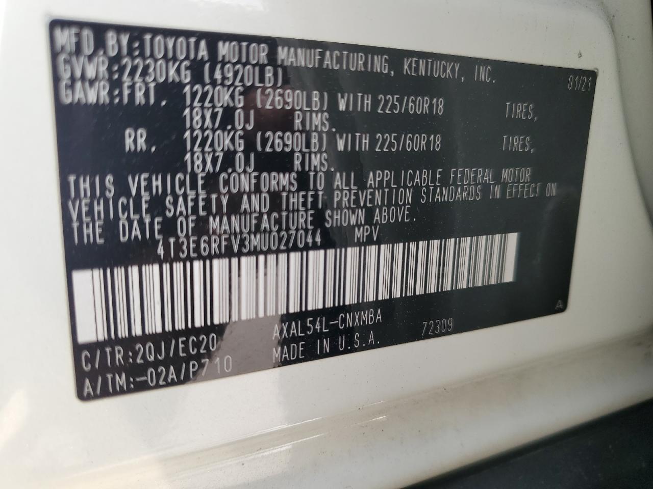 TOYOTA RAV4 2021 VIN 4T3E6RFV3MU027044 фото 13