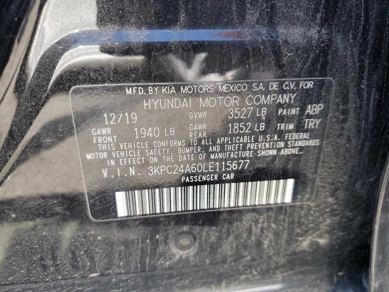 2020 Hyundai Accent Se VIN: 3KPC24A60LE115677 Lot: 61069205