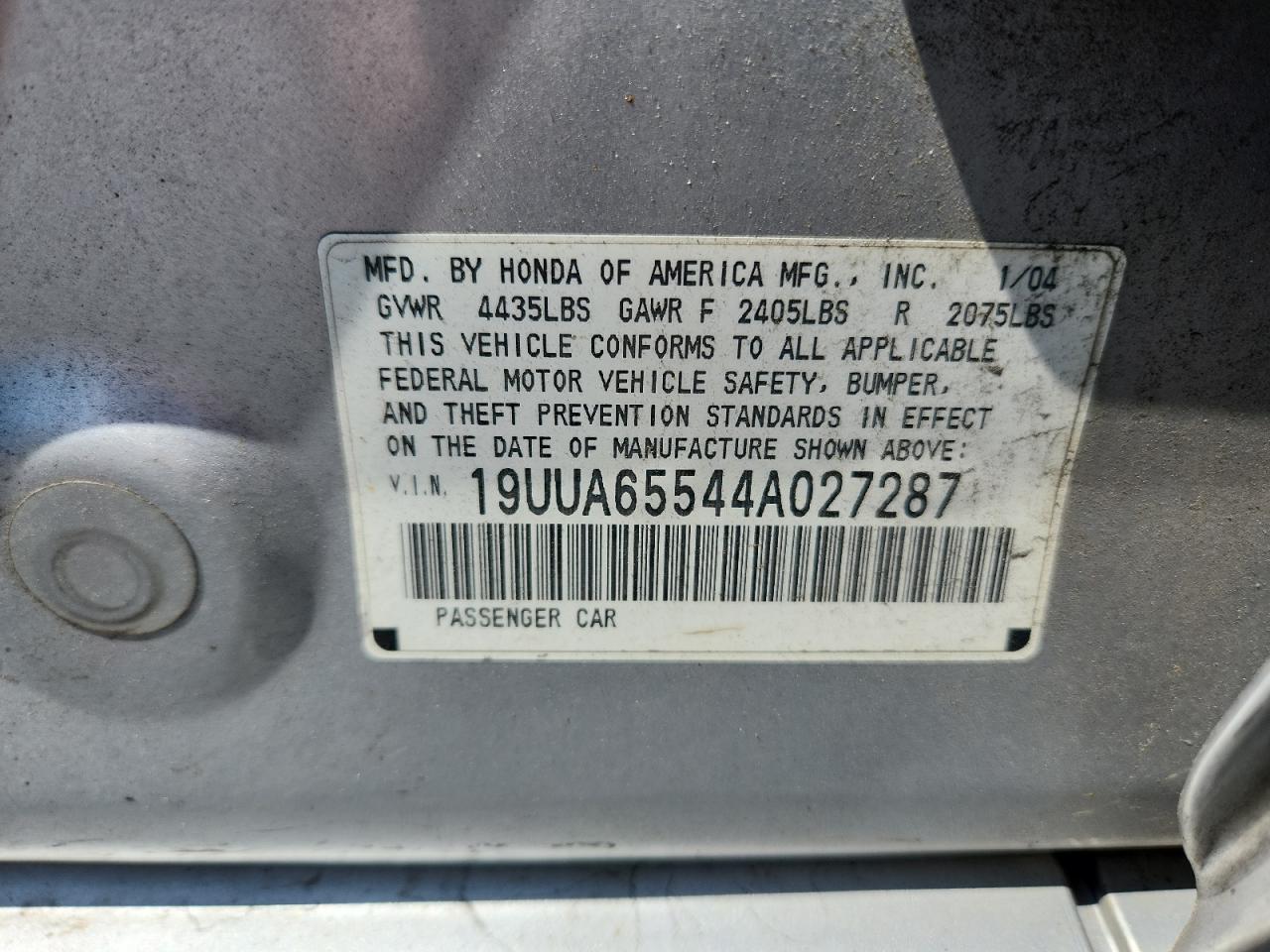 2004 Acura Tl VIN: 19UUA65544A027287 Lot: 62422335