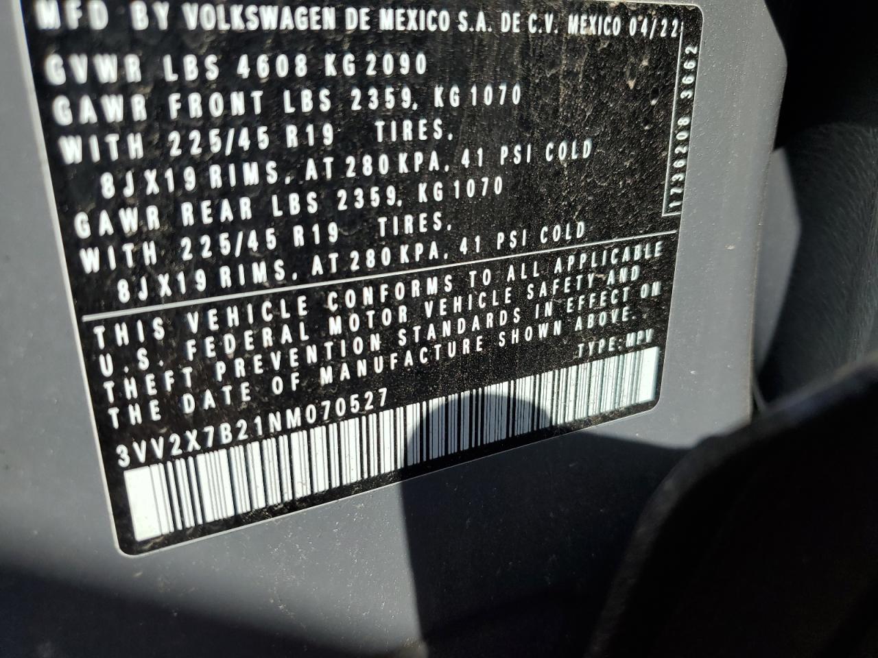 VOLKSWAGEN TAOS SEL 2022 VIN 3VV2X7B21NM070527 photo 13