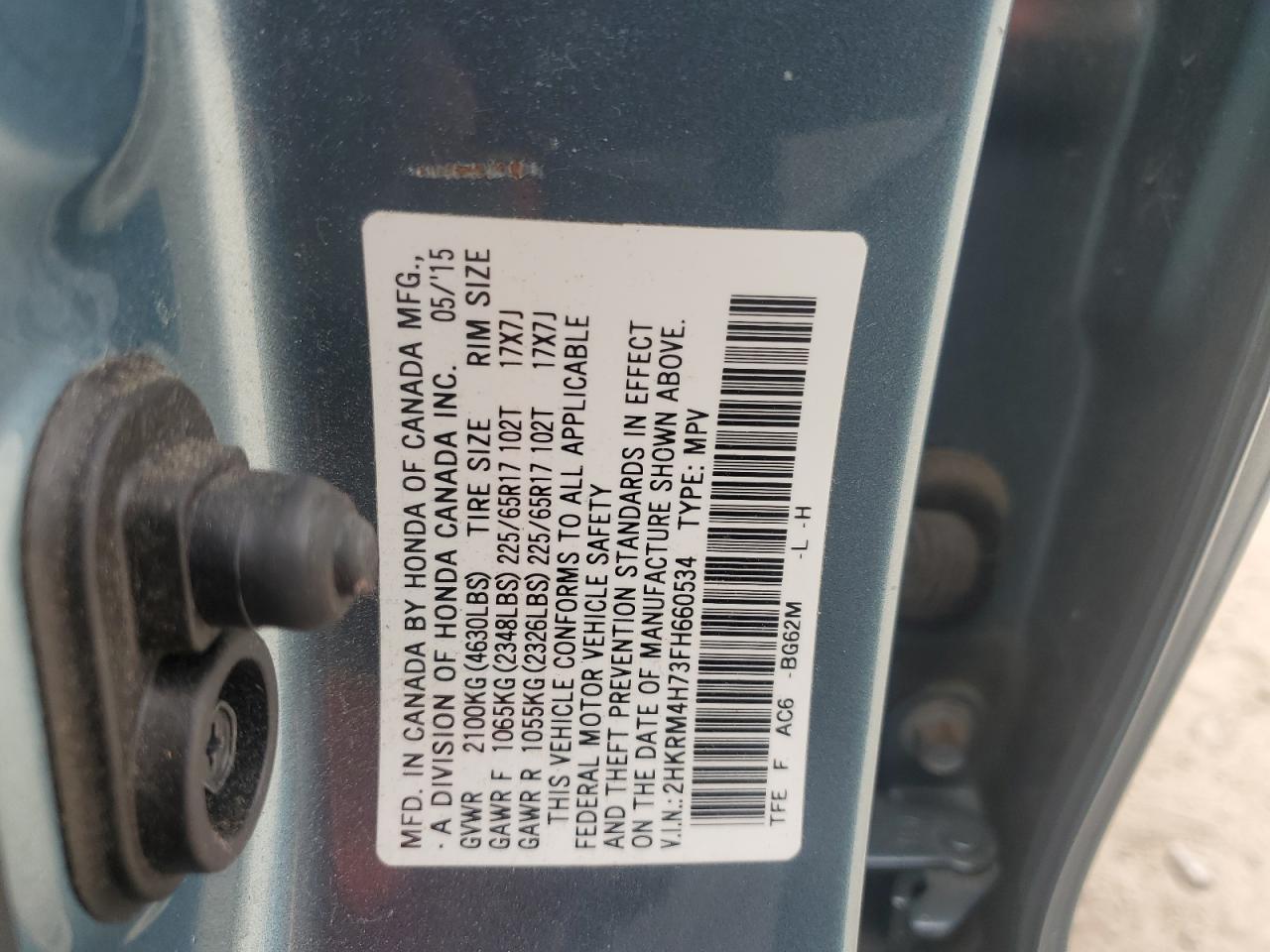 2015 Honda Cr-V Exl VIN: 2HKRM4H73FH660534 Lot: 62505945
