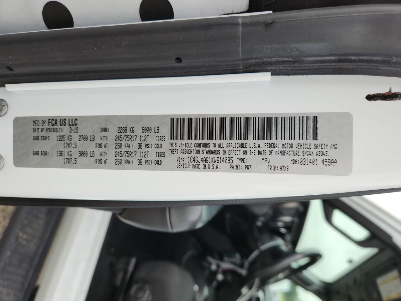 2019 Jeep Wrangler Sport VIN: 1C4GJXAG1KW614085 Lot: 62818985