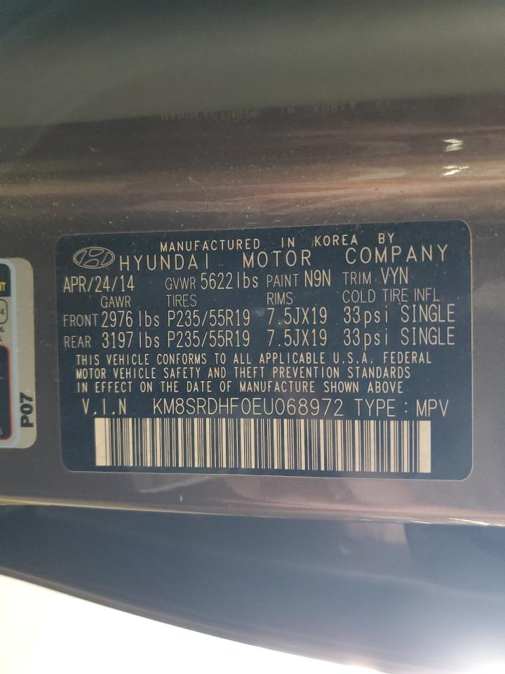 2014 Hyundai Santa Fe Gls VIN: KM8SRDHF0EU068972 Lot: 63218815