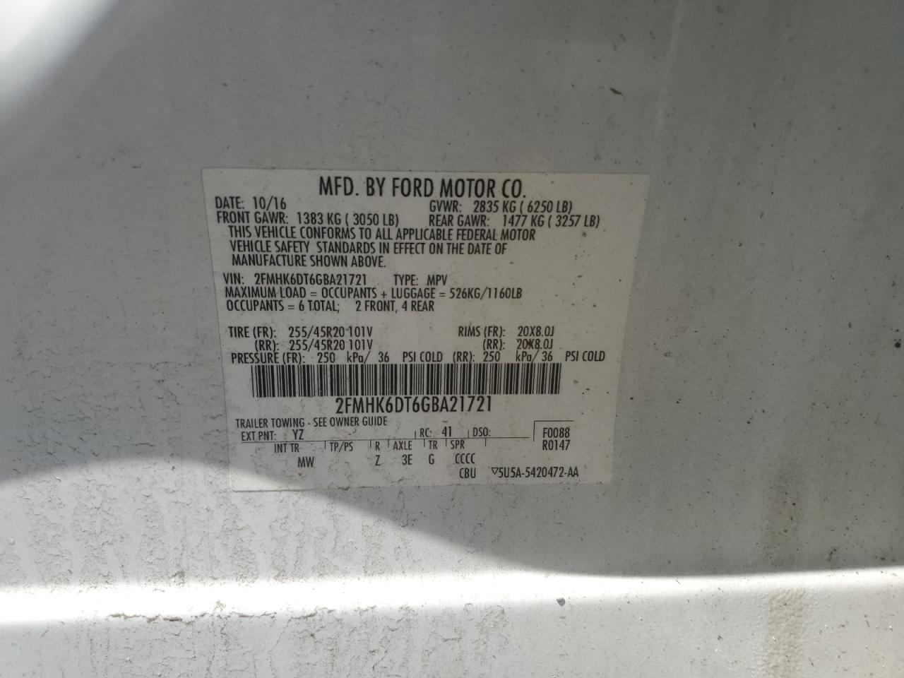 2016 Ford Flex Limited VIN: 2FMHK6DT6GBA21721 Lot: 61878715