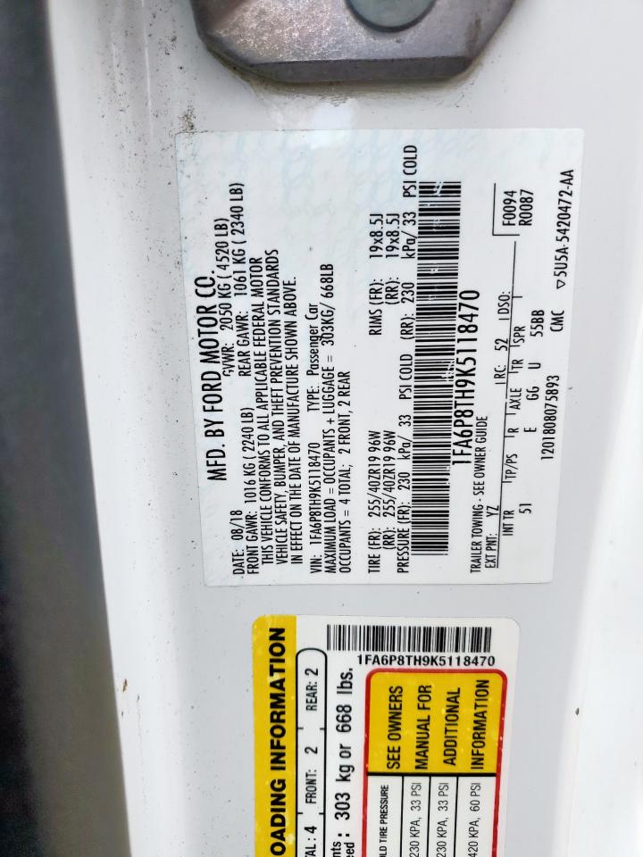 2019 Ford Mustang VIN: 1FA6P8TH9K5118470 Lot: 61856475