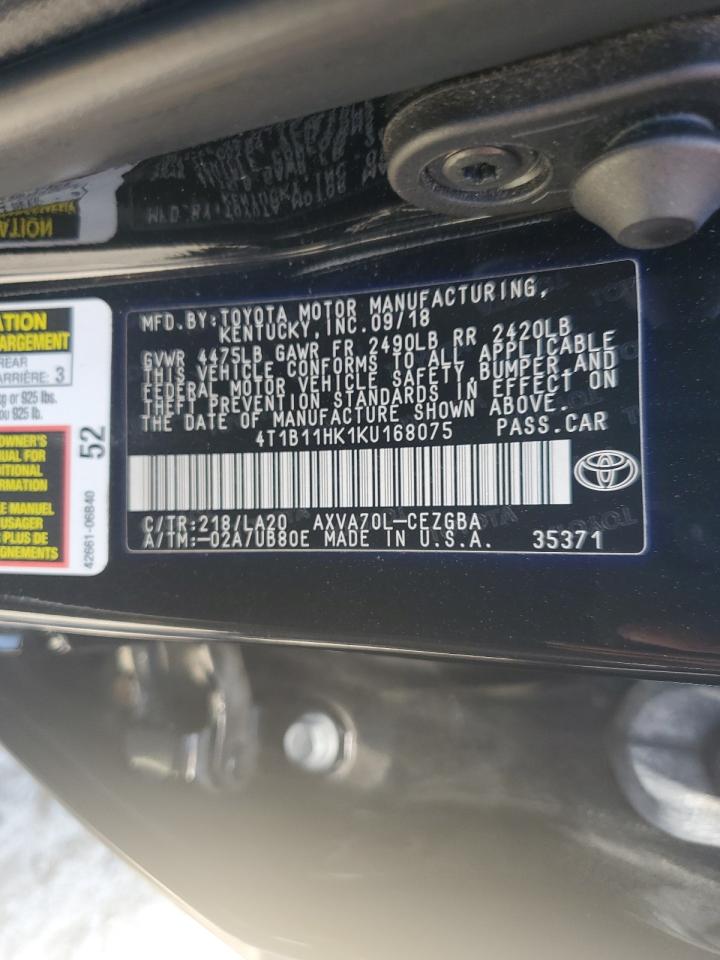 2019 Toyota Camry L VIN: 4T1B11HK1KU168075 Lot: 61873345