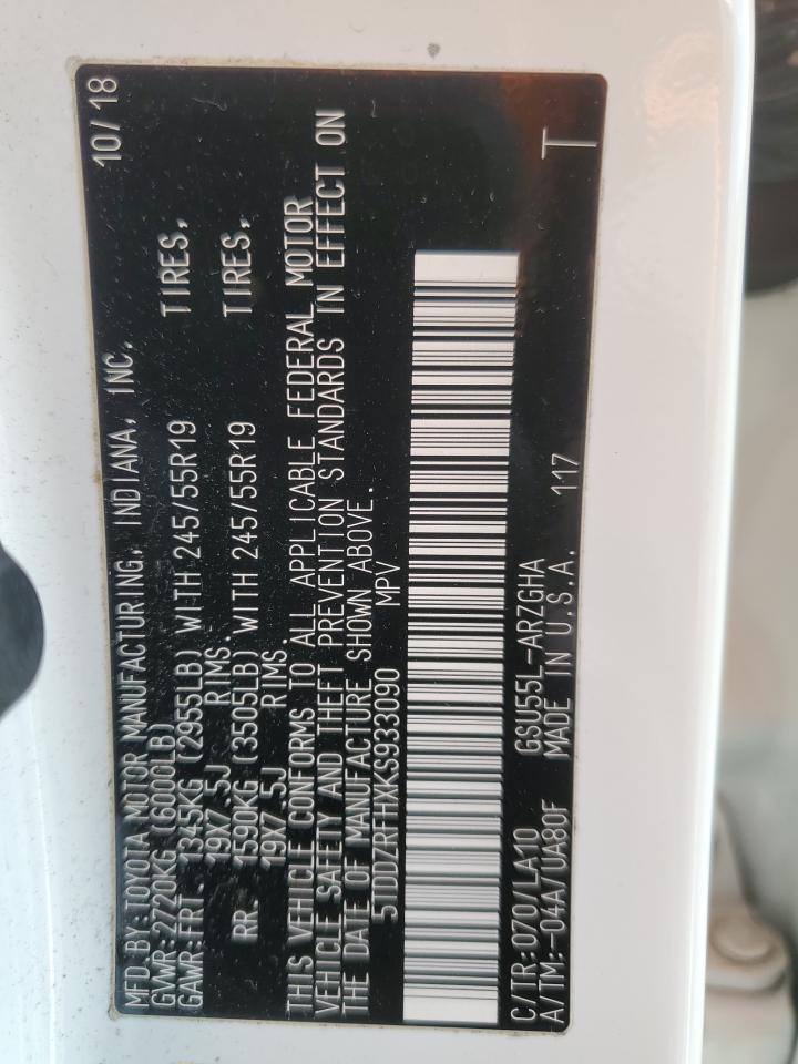 TOYOTA HIGHLANDER 2019 VIN 5TDDZRFHXKS933090 фото 13