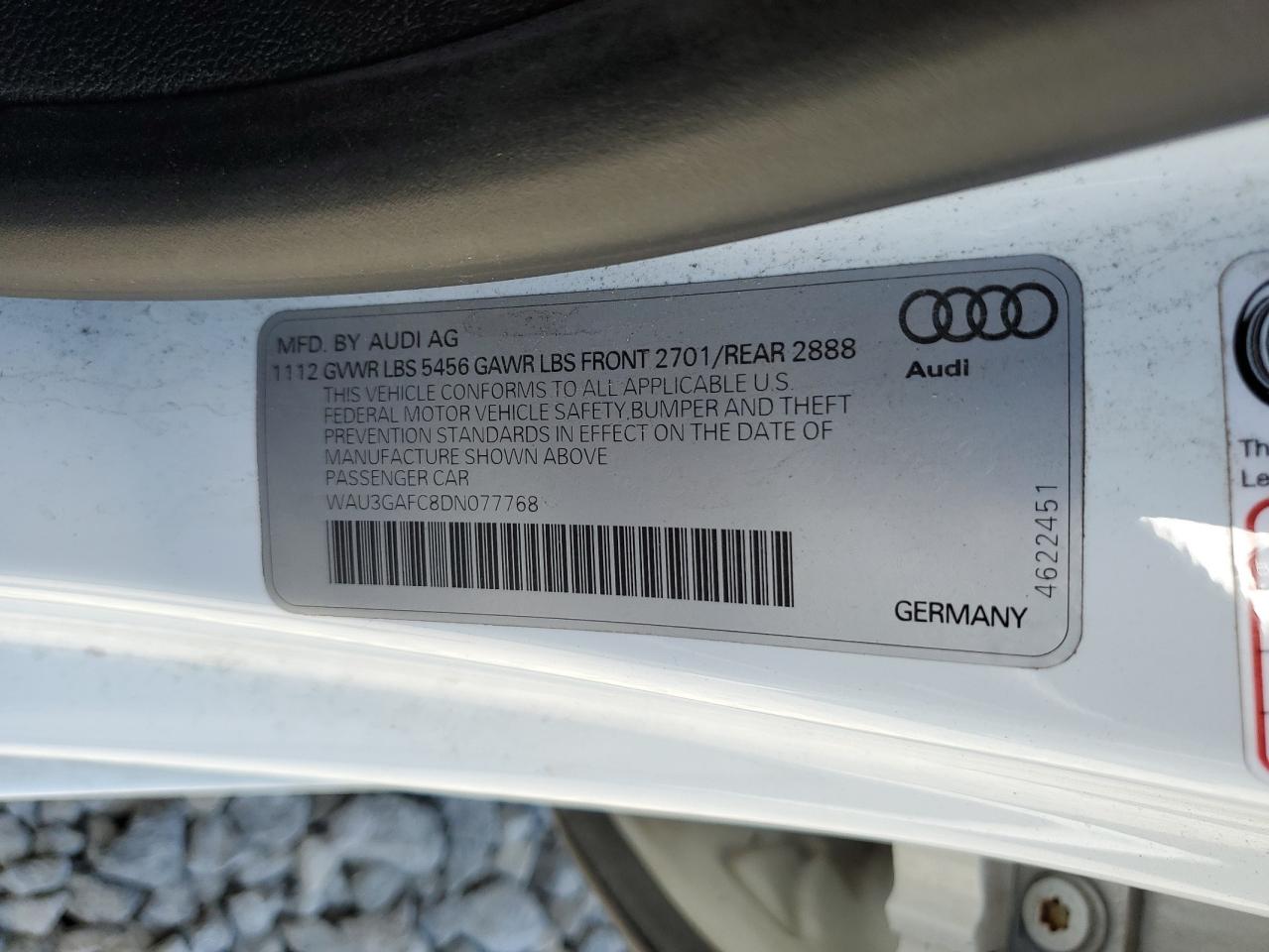 2013 Audi A7 Prestige VIN: WAU3GAFC8DN077768 Lot: 60936935