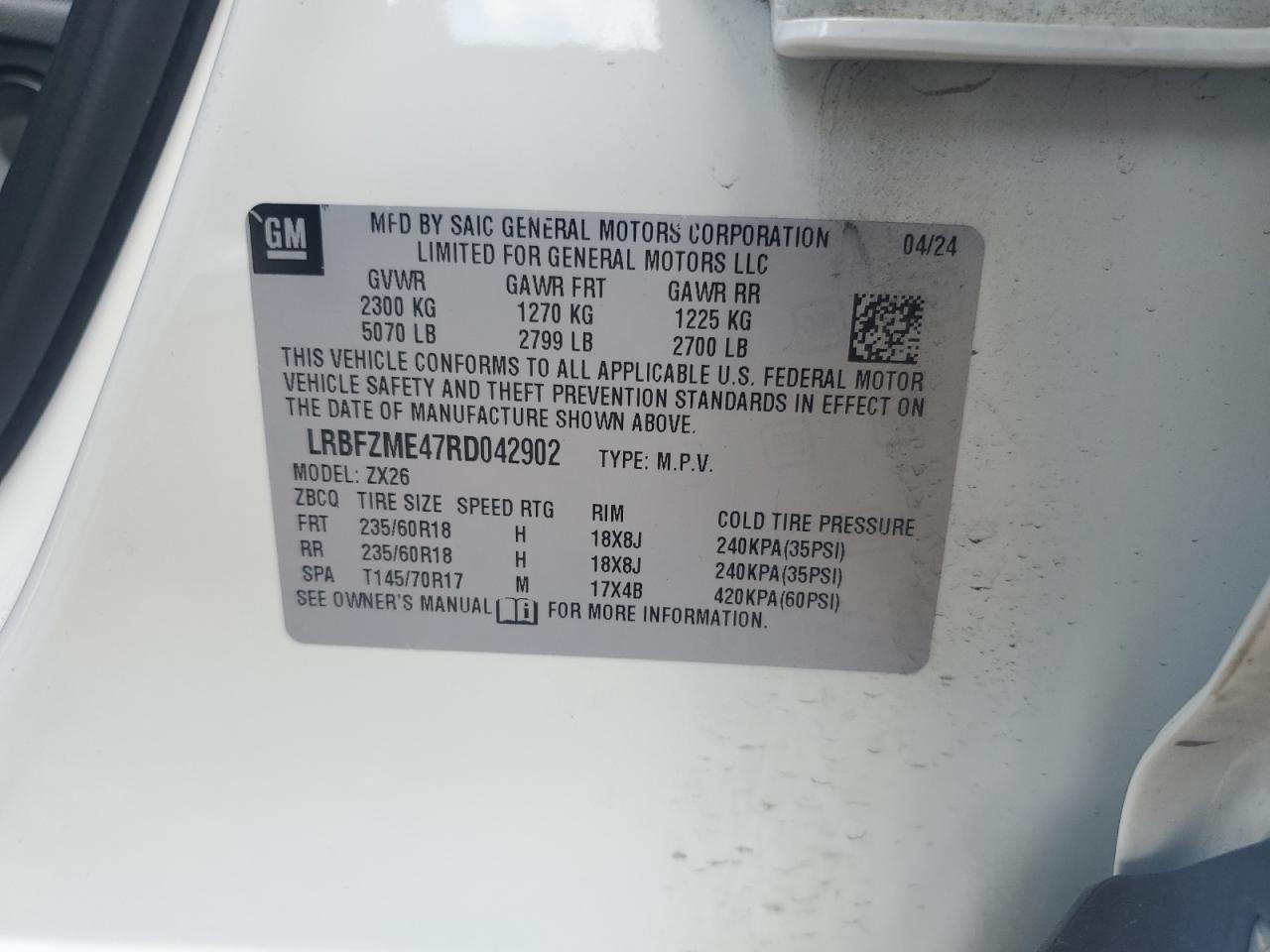 2024 Buick Envision Preferred VIN: LRBFZME47RD042902 Lot: 62545455