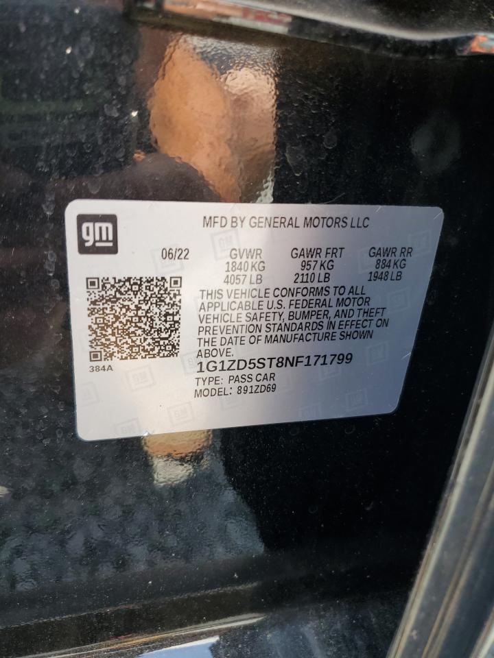 2022 Chevrolet Malibu Lt VIN: 1G1ZD5ST8NF171799 Lot: 62425135
