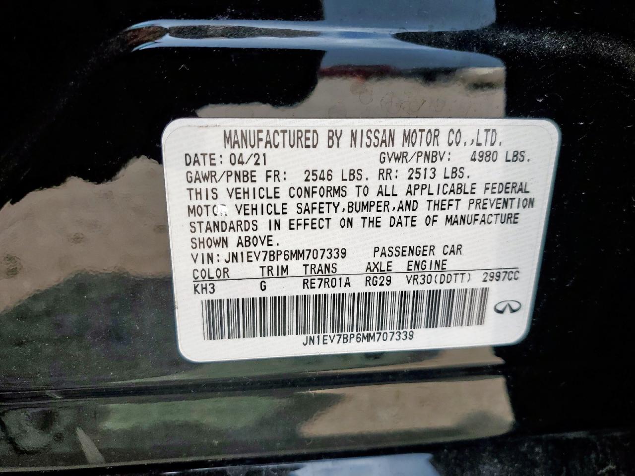 2021 Infiniti Q50 Luxe VIN: JN1EV7BP6MM707339 Lot: 62086615