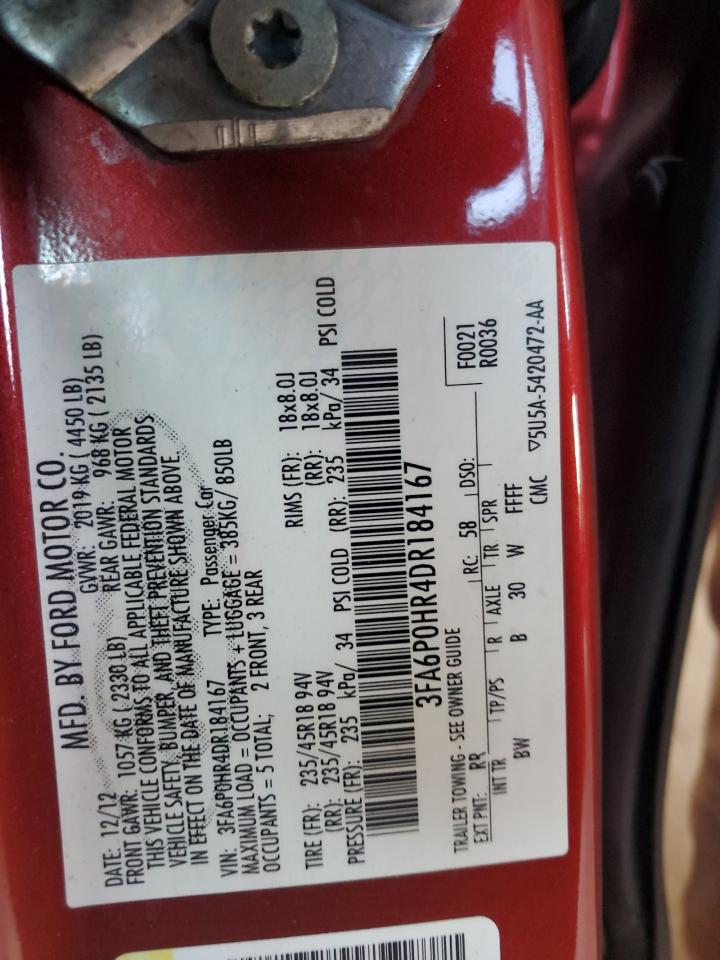2013 Ford Fusion Se VIN: 3FA6P0HR4DR184167 Lot: 63116265