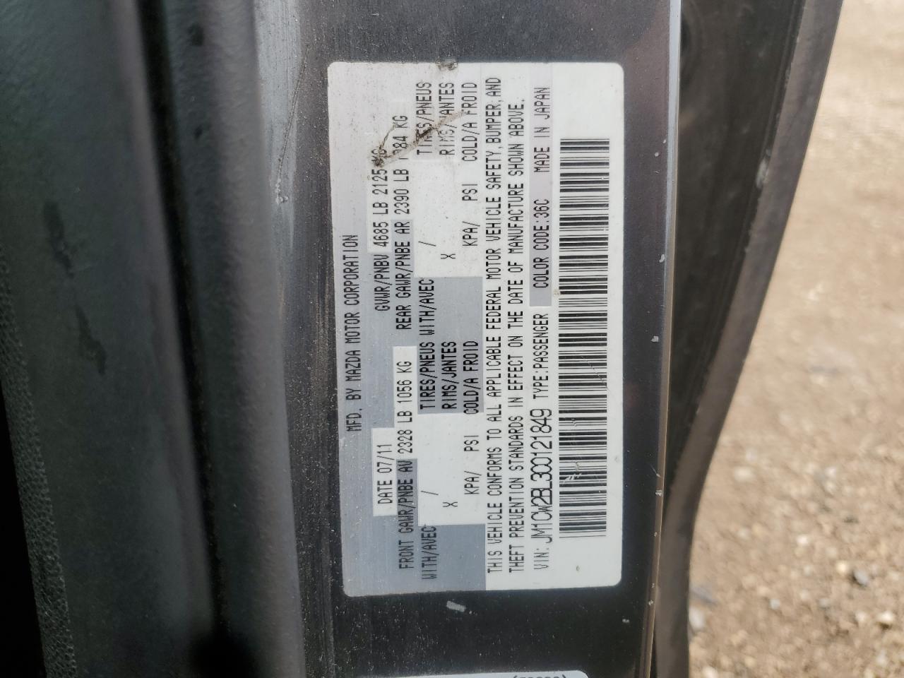 2012 Mazda 5 VIN: JM1CW2BL3C0121849 Lot: 61789675