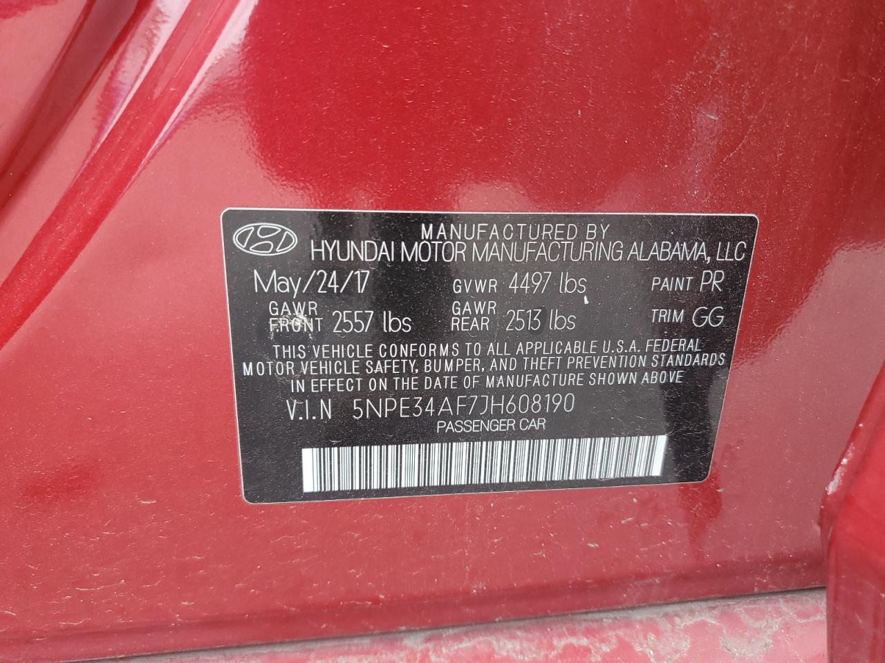 2018 Hyundai Sonata Sport VIN: 5NPE34AF7JH608190 Lot: 61265395