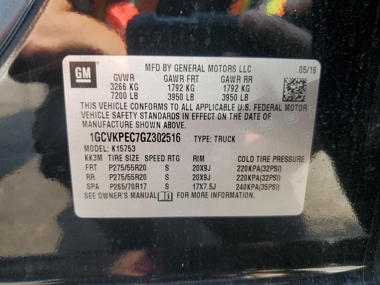 2016 Chevrolet Silverado K1500 Custom VIN: 1GCVKPEC7GZ302516 Lot: 60515645