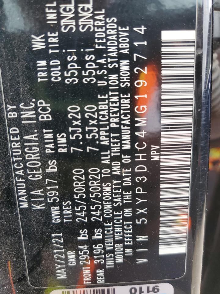 2021 Kia Telluride Ex VIN: 5XYP3DHC4MG192714 Lot: 60890595