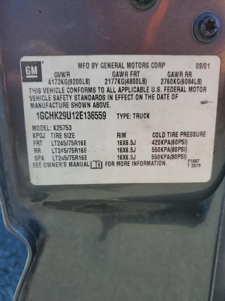 2002 Chevrolet Silverado K2500 Heavy Duty VIN: 1GCHK29U12E136559 Lot: 59023365