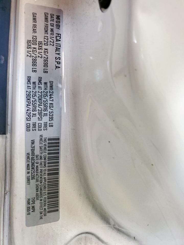 2022 Ram Promaster City Tradesman VIN: ZFBHRFAB3N6W25396 Lot: 59994365