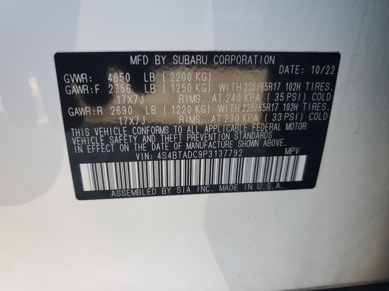 SUBARU OUTBACK 2023 VIN 4S4BTADC9P3137792 фото 14
