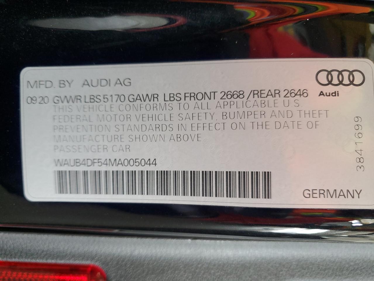 2021 Audi S5 Prestige VIN: WAUB4DF54MA005044 Lot: 60937275