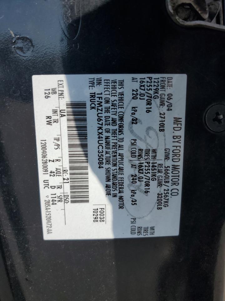 2004 Ford Explorer Sport Trac VIN: 1FMZU67KX4UC35084 Lot: 61967505