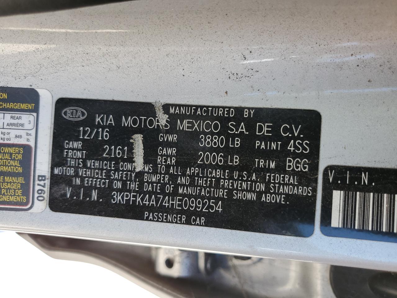 2017 Kia Forte Lx VIN: 3KPFK4A74HE099254 Lot: 62963485