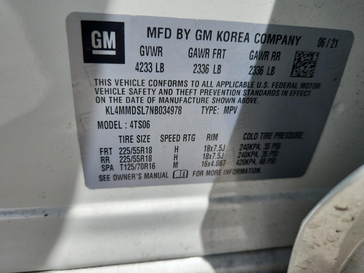 2022 Buick Encore Gx Select VIN: KL4MMDSL7NB034978 Lot: 61817945