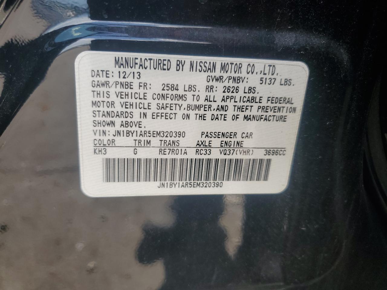 2014 Infiniti Q70 3.7 VIN: JN1BY1AR5EM320390 Lot: 61233085