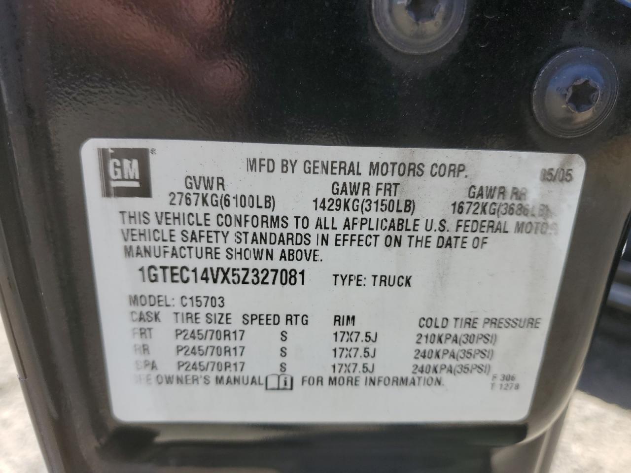 2005 GMC New Sierra C1500 VIN: 1GTEC14VX5Z327081 Lot: 59348755