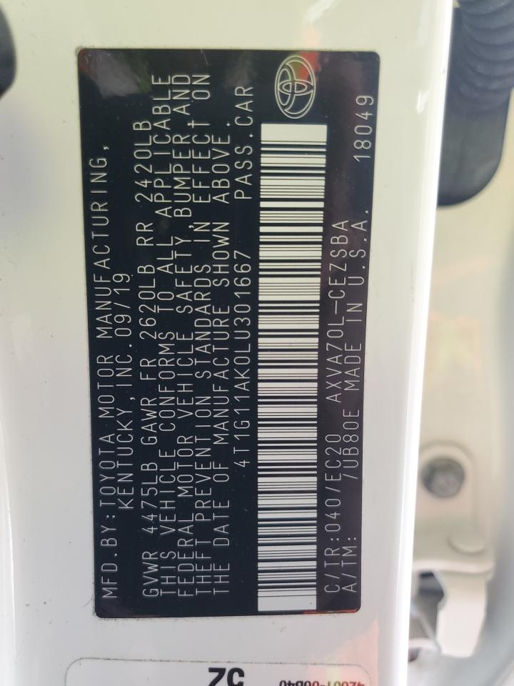 TOYOTA CAMRY 2020 VIN 4T1G11AK0LU301667 фото 12