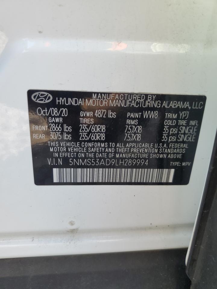 2020 Hyundai Santa Fe Limited VIN: 5NMS53AD9LH289994 Lot: 61557835