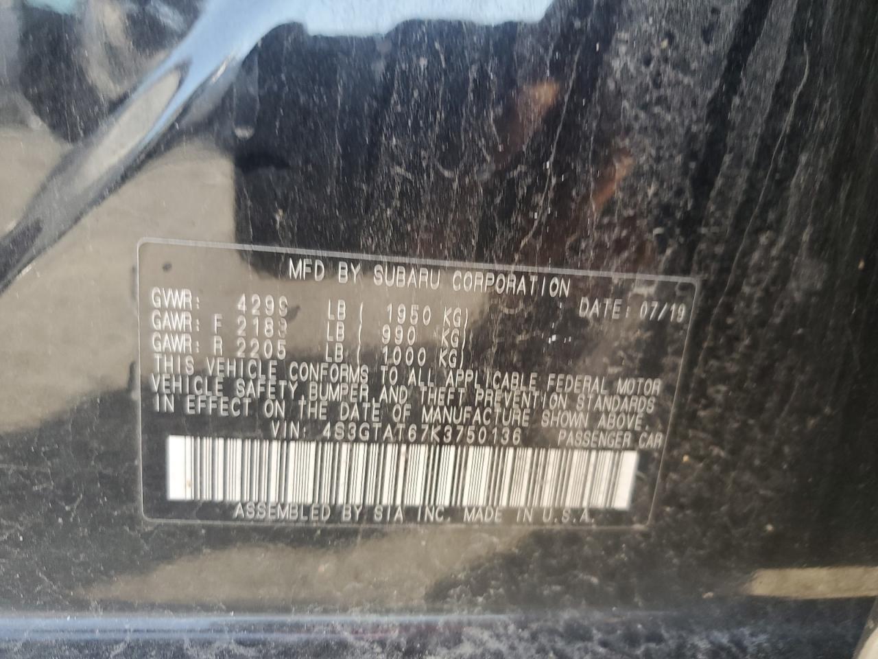 2019 Subaru Impreza Limited VIN: 4S3GTAT67K3750136 Lot: 61017485
