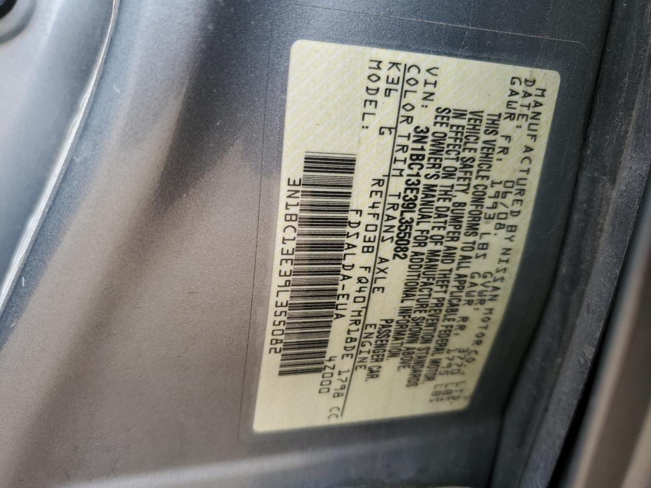 2009 Nissan Versa S VIN: 3N1BC13E39L355082 Lot: 60727505