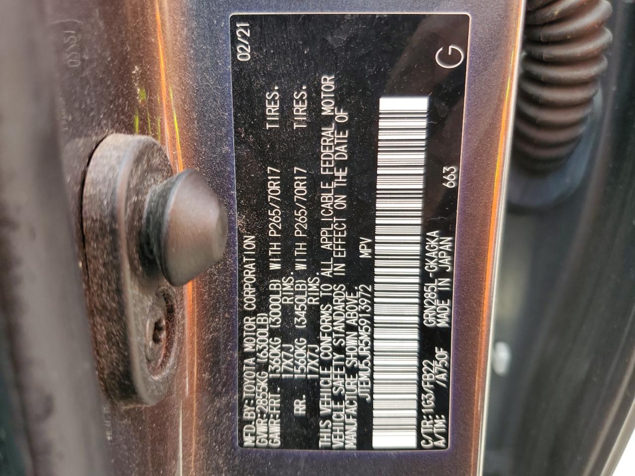 2021 Toyota 4Runner Sr5/Sr5 Premium VIN: JTEMU5JR5M5913972 Lot: 61627955