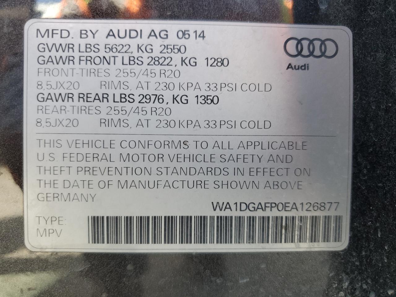 2014 Audi Q5 Premium Plus VIN: WA1DGAFP0EA126877 Lot: 61302915