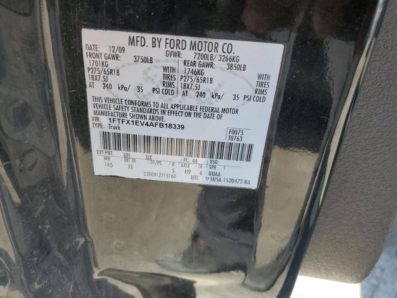 2010 Ford F150 Super Cab VIN: 1FTFX1EV4AFB18339 Lot: 62684615