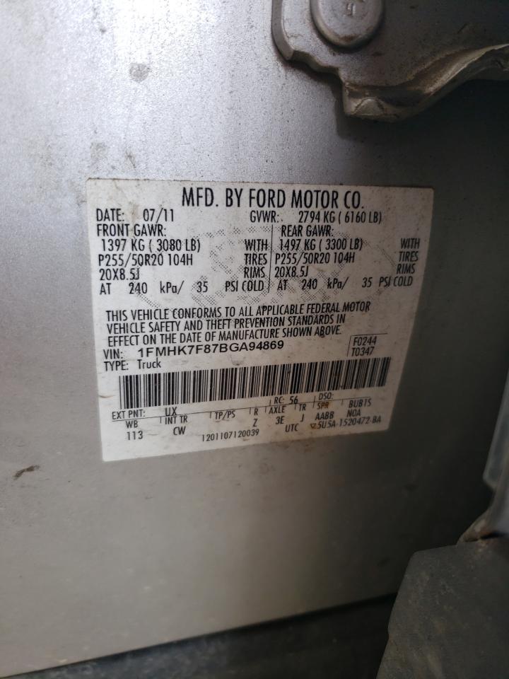 2011 Ford Explorer Limited VIN: 1FMHK7F87BGA94869 Lot: 61960435
