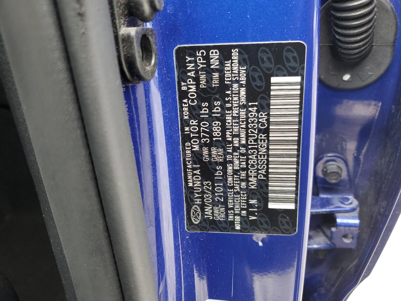 2023 Hyundai Venue Sel VIN: KMHRC8A31PU233941 Lot: 60781945