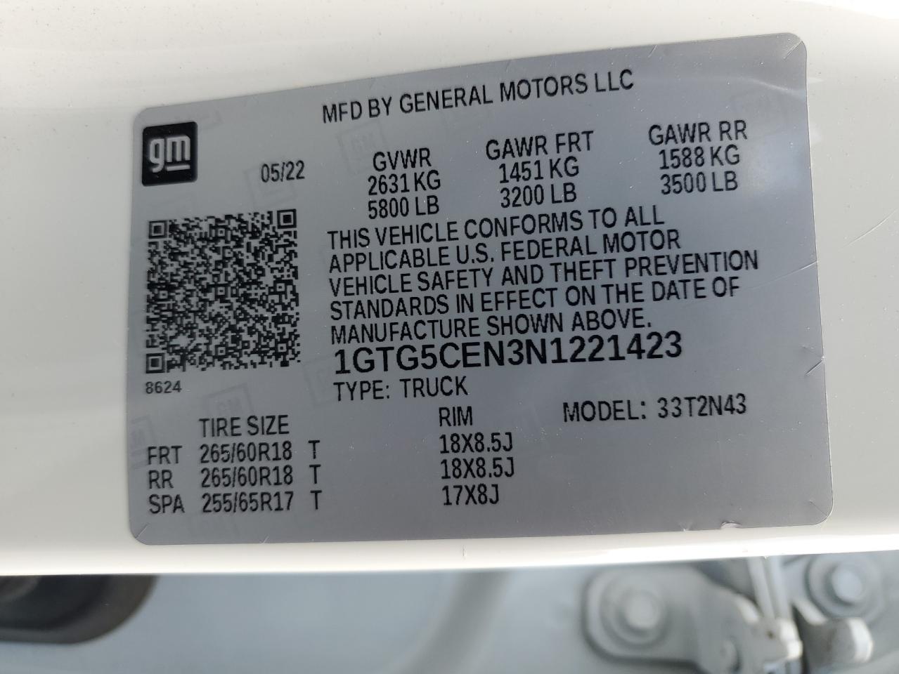 2022 GMC Canyon Elevation VIN: 1GTG5CEN3N1221423 Lot: 62594535