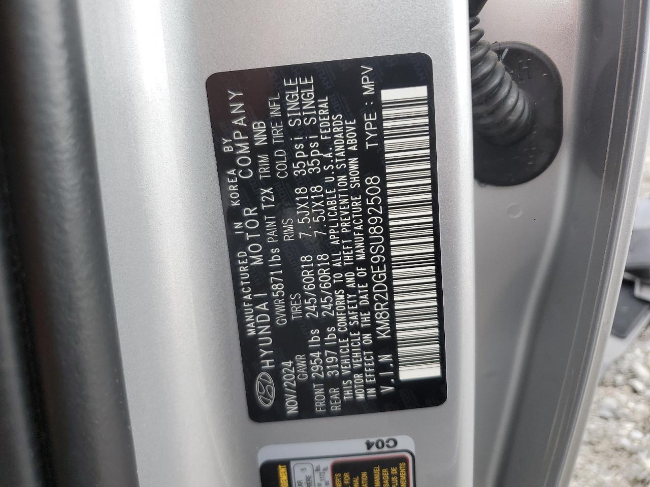 2025 Hyundai Palisade Sel VIN: KM8R2DGE9SU892508 Lot: 62097505