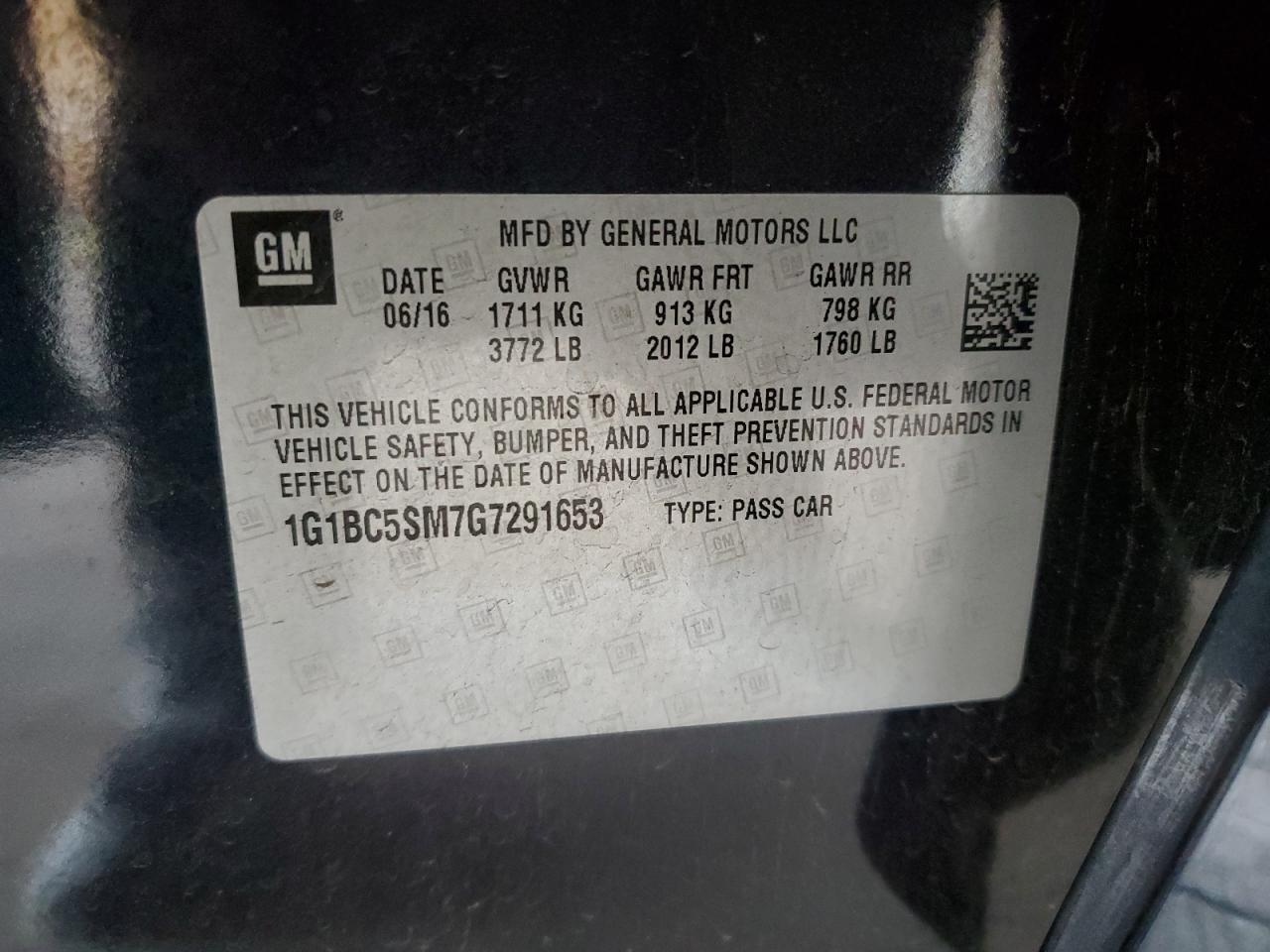 2016 Chevrolet Cruze Ls VIN: 1G1BC5SM7G7291653 Lot: 62430735