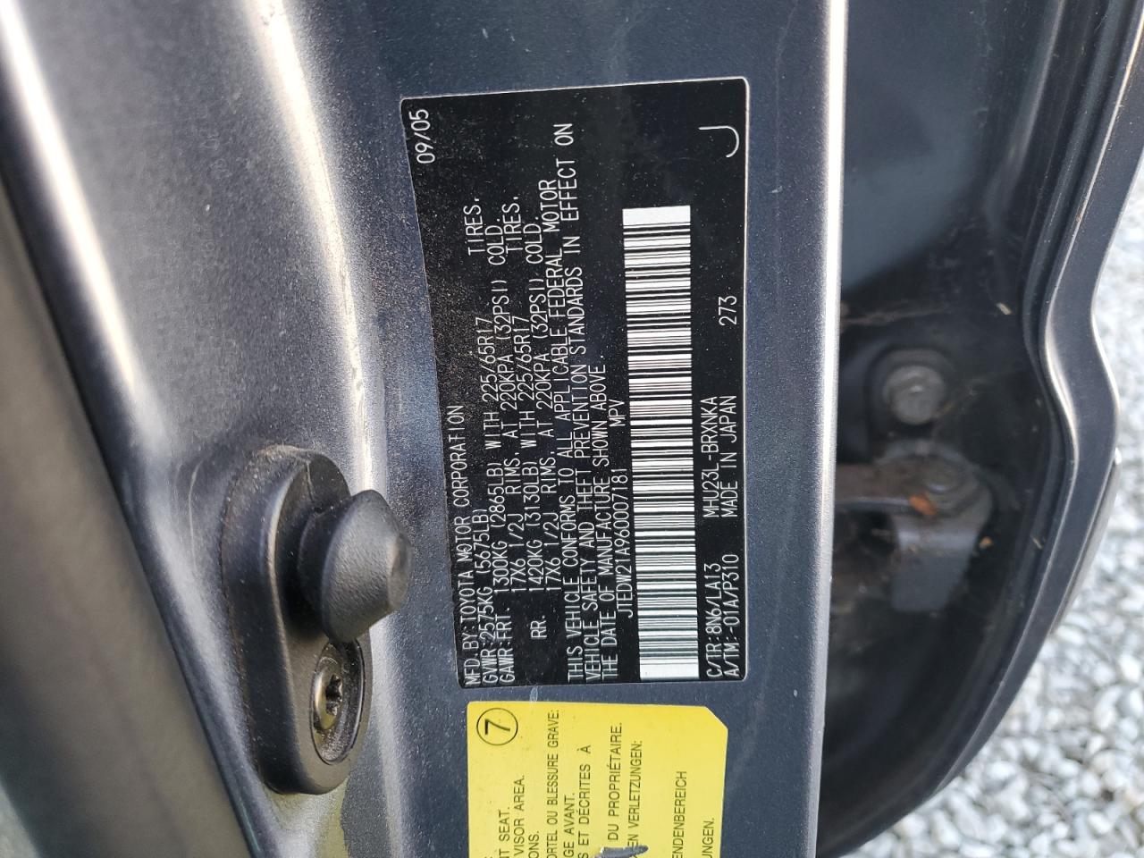 2006 Toyota Highlander Hybrid VIN: JTEDW21A960007181 Lot: 60660855