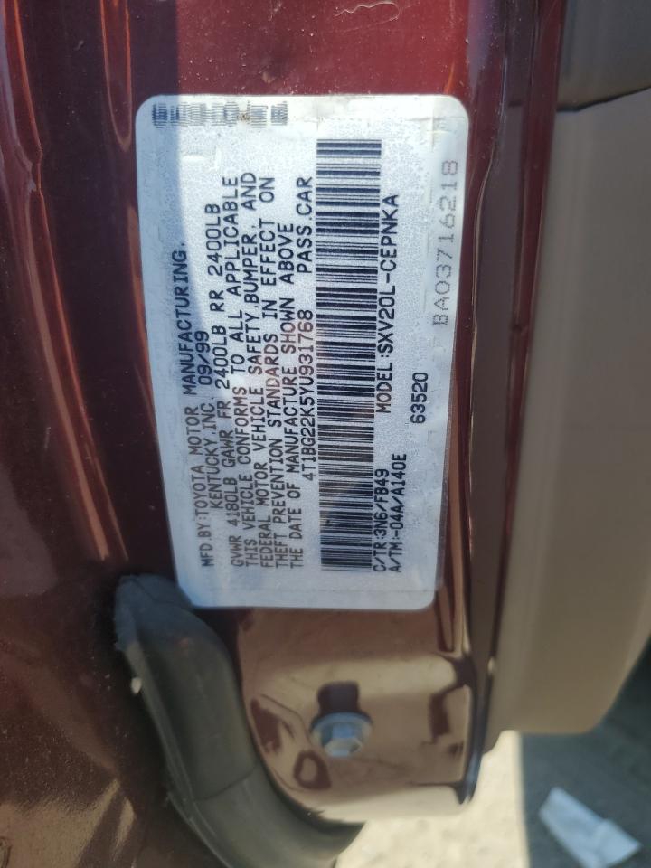 2000 Toyota Camry Ce VIN: 4T1BG22K5YU931768 Lot: 61727155