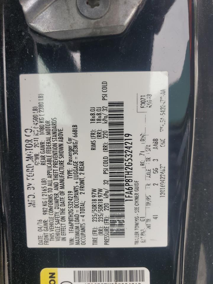 2016 Ford Mustang VIN: 1FA6P8TH2G5324219 Lot: 59680515
